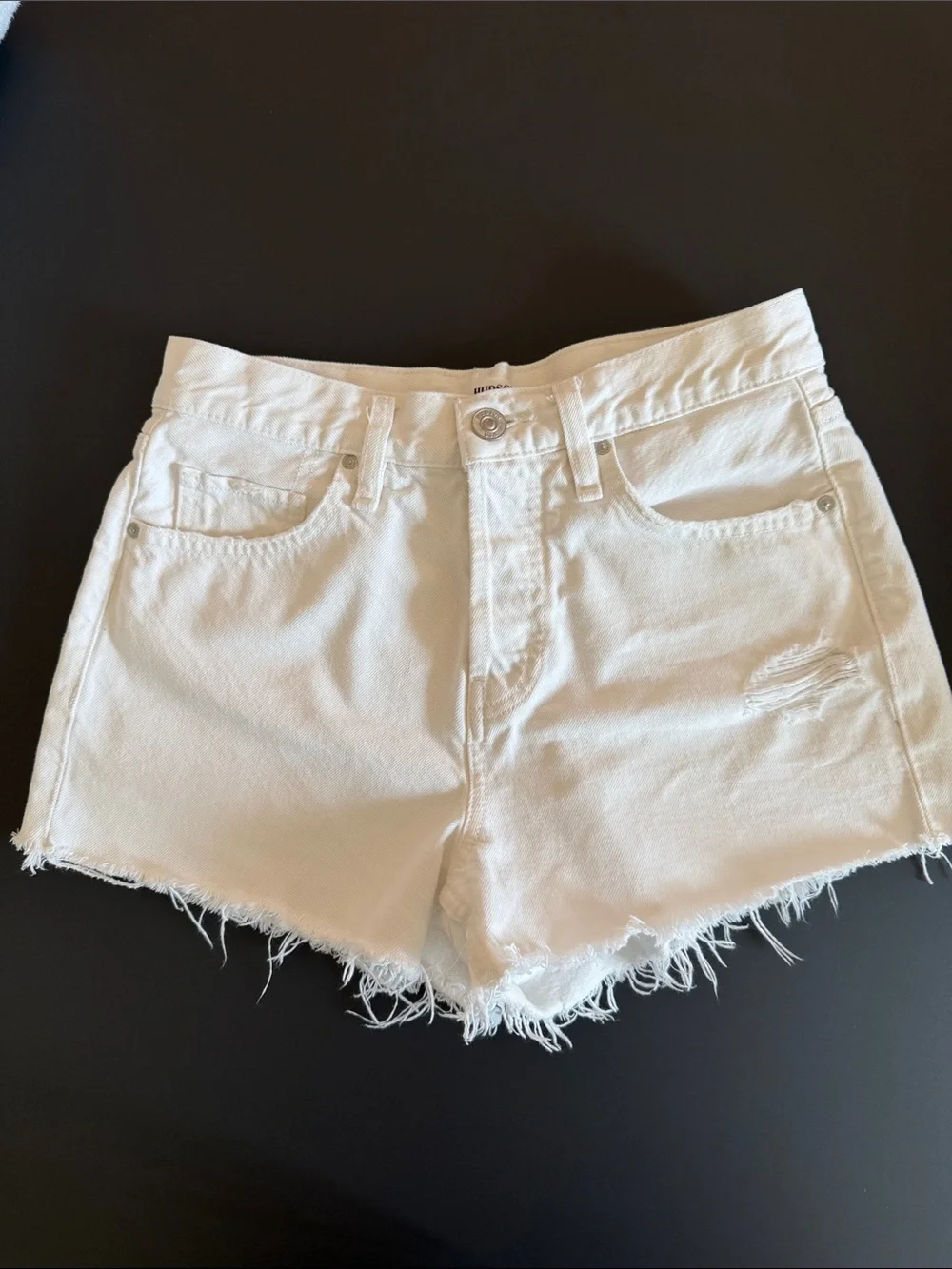Hudson Jeans White Distressed Frayed Hem Denim Shorts